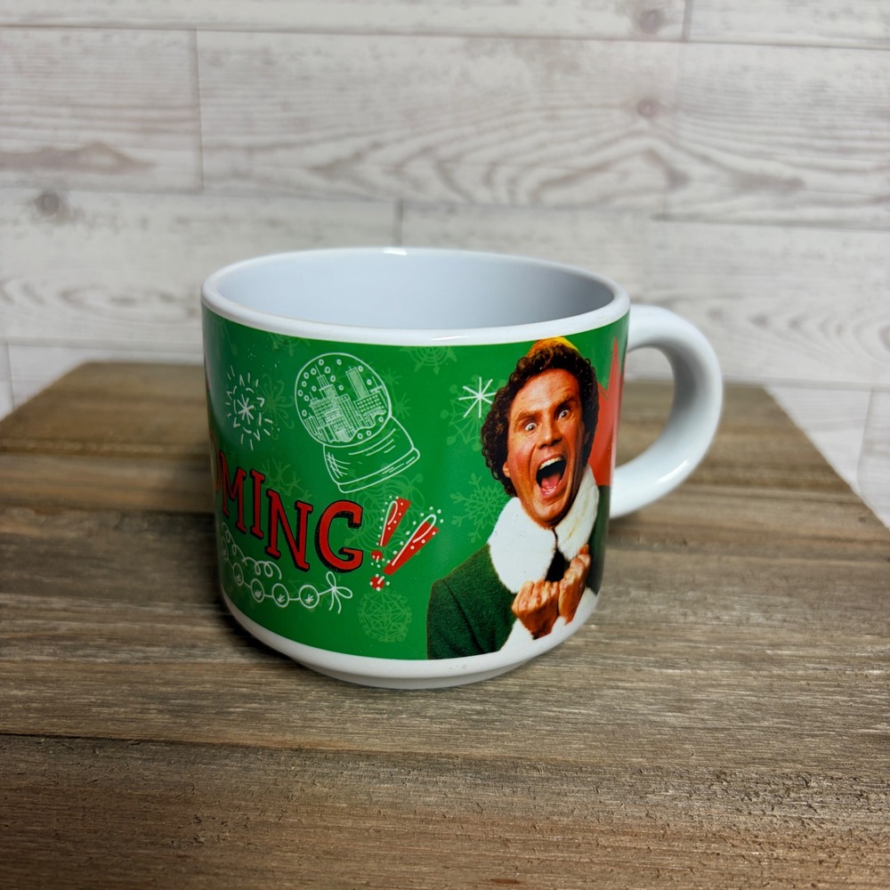Elf Movie Santas Coming Buddy the Elf Ceramic Coffee Mug Green White Christmas